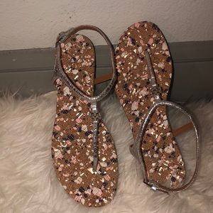 Tory Burch Marion Confetti Silver Sandals Size 7